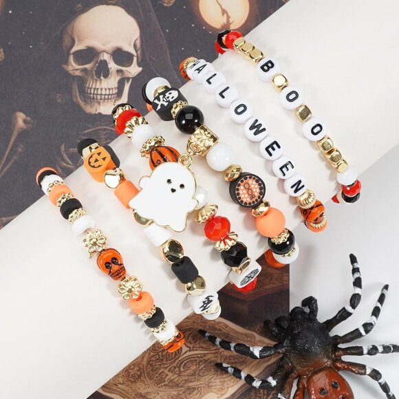 Women's Halloween Bracelets Stackable Heishi Beaded Stretch Bracelets - Picture 2 of 6